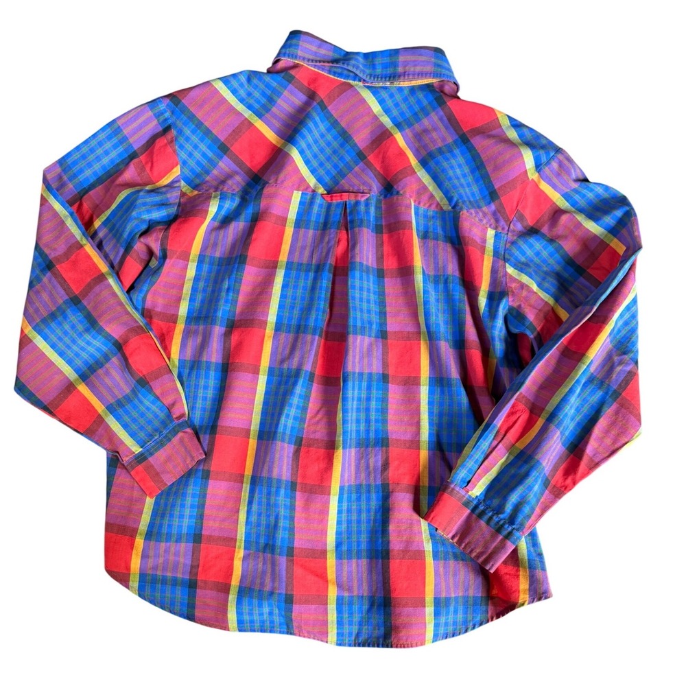 Vintage Turtle Creek Plaid Button Shirt Red Blue Yellow Size 12 Shoulder‎ Pad - Picture 2 of 5
